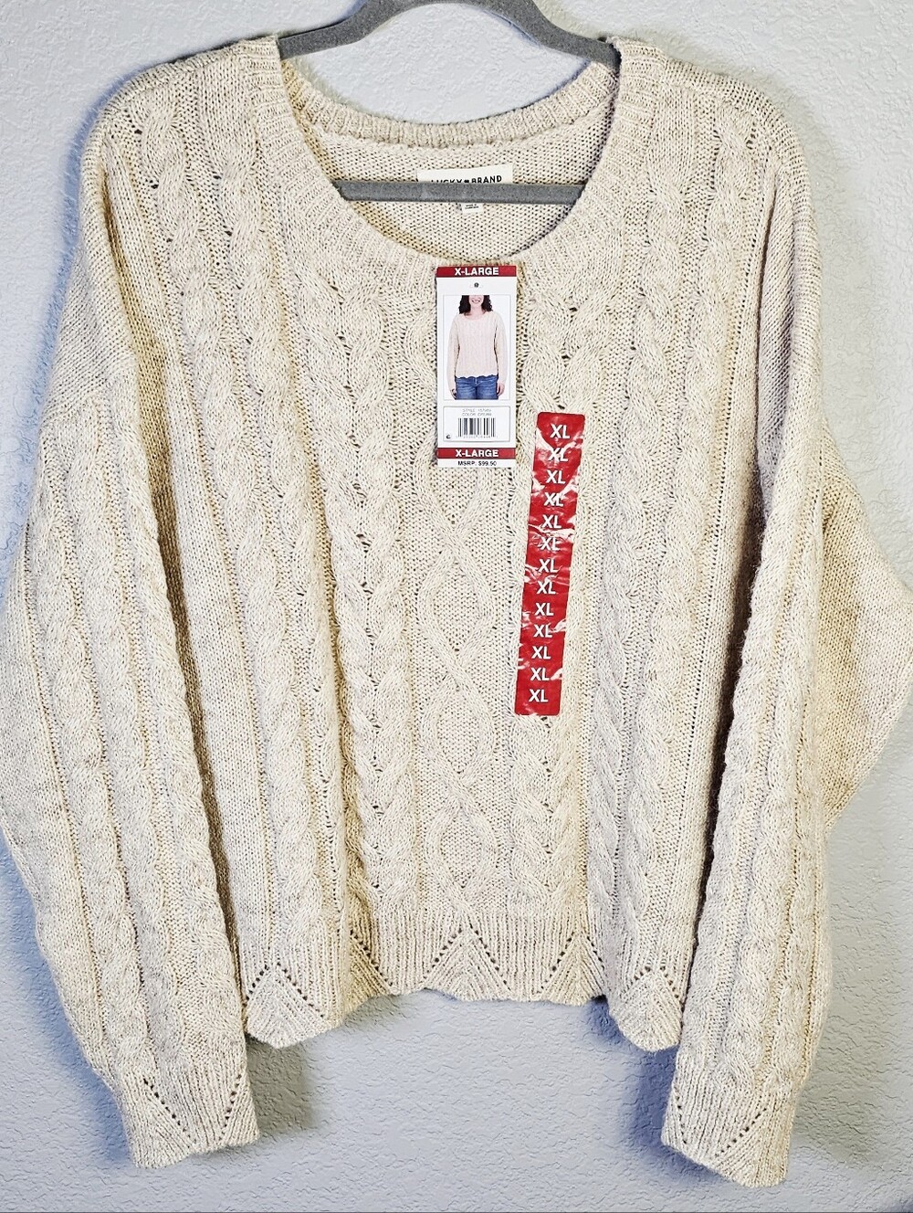 Lucky Brand XL Cream Cable Knit Sweater NWT